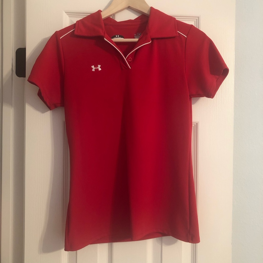 Under Armour Red polyester polo top EUC